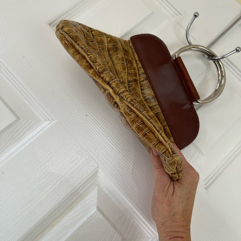 Chic Brown Crocodile Pattern Hand Bag - image 7